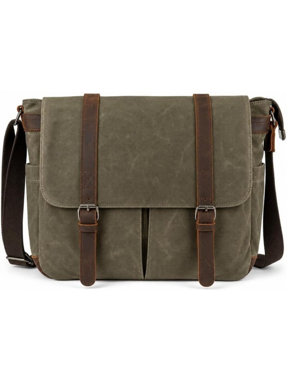 Vintage Leather & Waxed Canvas Briefcase - Large Rugged Satchel for 15.6" Laptop